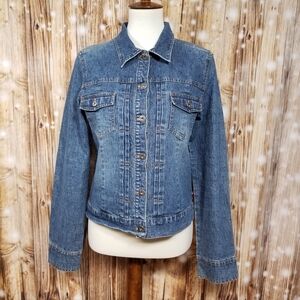 Retro Hollister Co. Medium Wash 100% Cotton Denim Juniors Button Up Jean Jacket